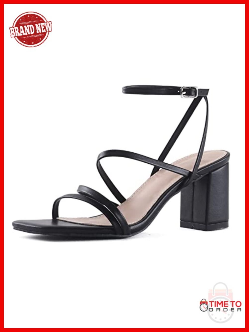 Strappy Block Heel Sandals Square Toe Ankle Strap Comfortable